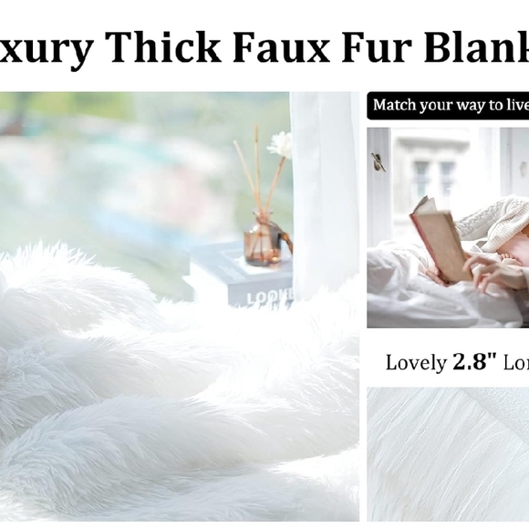 Luxurious White Faux Fur Throw Blanket - Picture 3 of 3